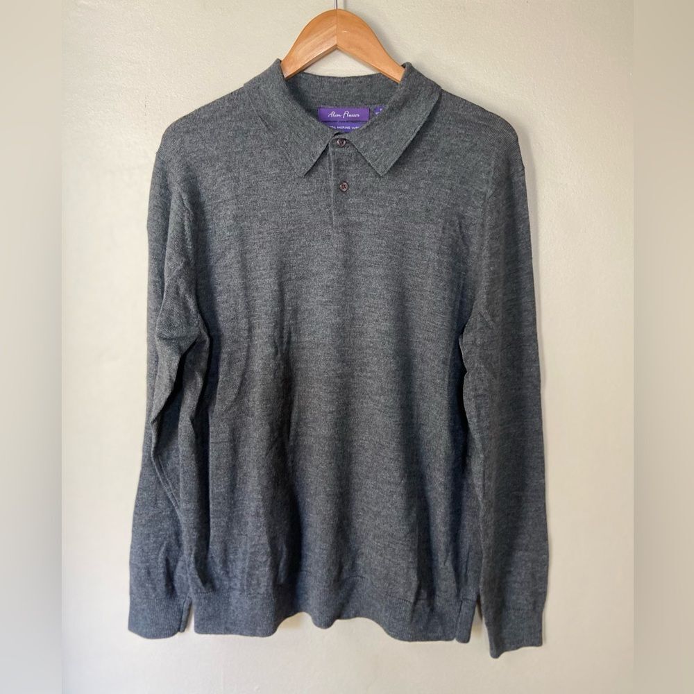 Alan Flusser 100% Merino Wool Pullover Sweater Dark Gray M